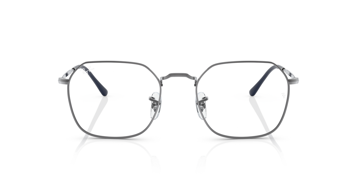 Silver-tone rectangular eyeglass frames with metal temples and dark nose pads