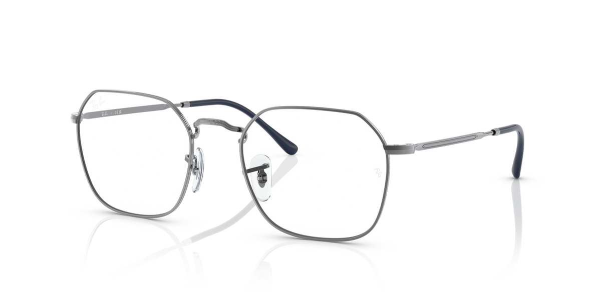 Gunmetal-tone rectangular eyeglass frames with metal temples and nose pads