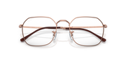 Oval prescription eyewear frames with clear lenses, light gold metal, dark accents