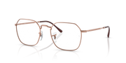 Oval prescription eyewear frames with clear lenses, rose-gold metal, angular temples