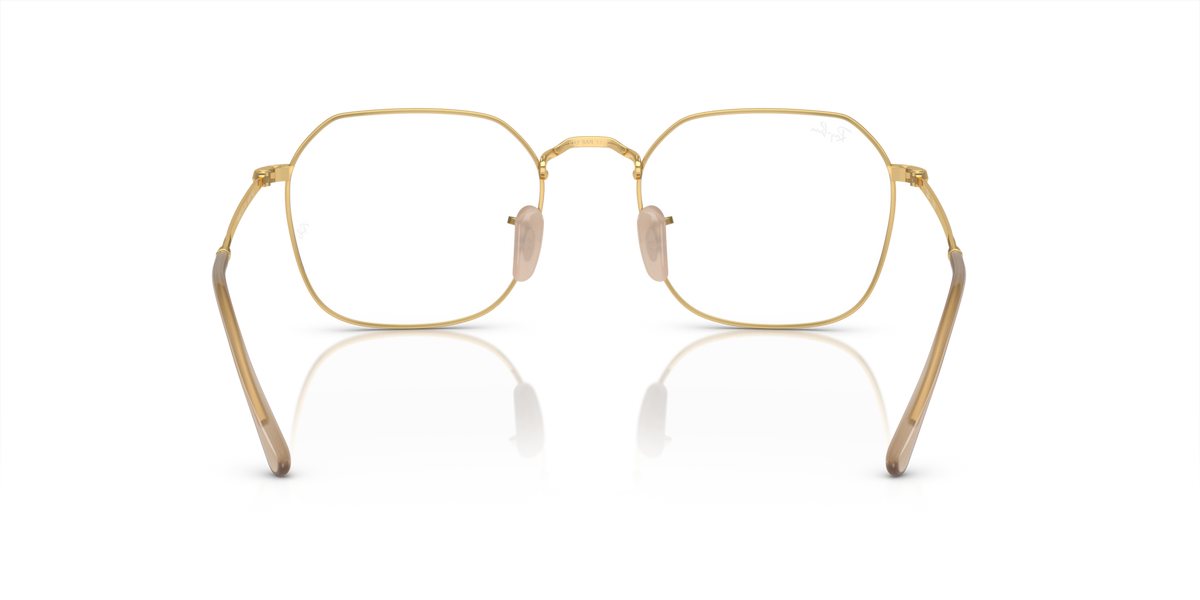Gold-tone prescription eyewear frames, front view with clear lenses and nose bridge