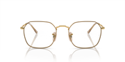 Gold-tone square prescription eyewear frames with clear lenses and hinge details