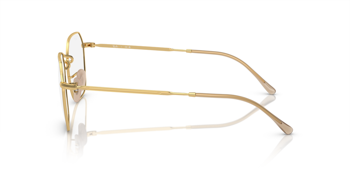 Gold-tone prescription eyewear frames with rectangular lenses, side profile and temple