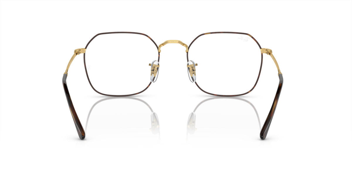 Gold metal prescription eyewear frames with dark tortoise accents, square lenses