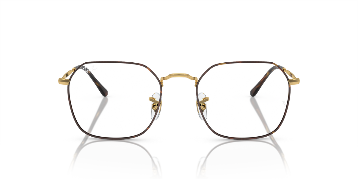 Gold-tone rectangular eyeglass frames with metal temples and hinge details