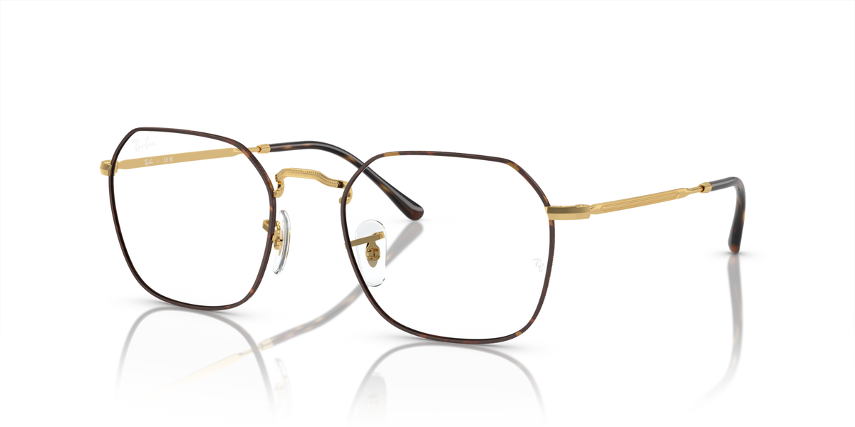 Havana-on-gold rectangular eyeglass frames with gold metal temples and hinges