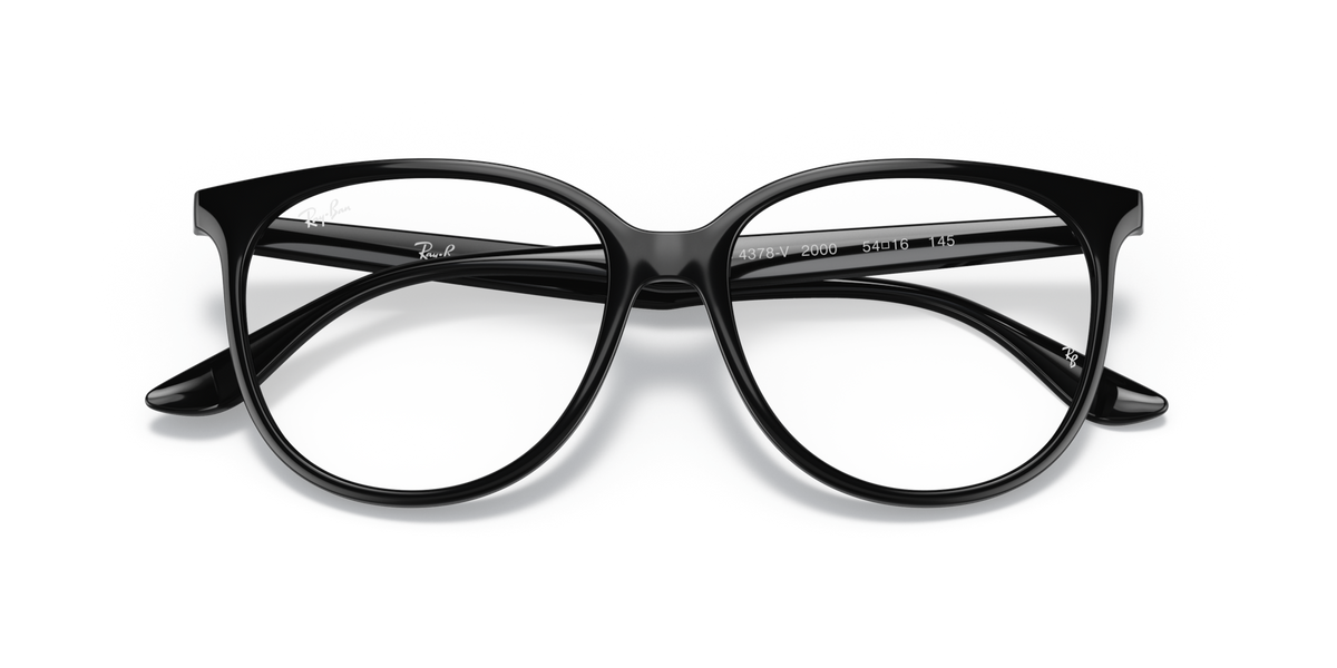 Ray-Ban RX4378V prescription eyeglass frames, black full-rim front with reflective lenses