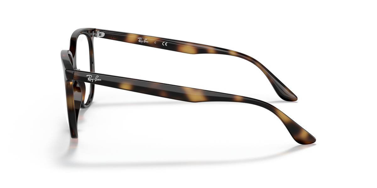 Ray-Ban prescription eyewear frames, dark tortoise/brown side profile with metal hinges