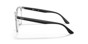 Ray-Ban prescription eyewear frames, transparent grey side profile with metal hinges