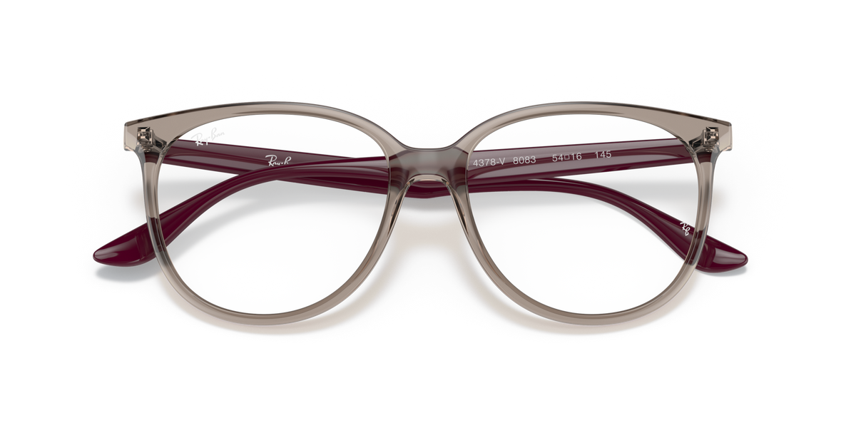 Ray-Ban RX4378V prescription eyeglass frames, front view; light brown with maroon inner detailing