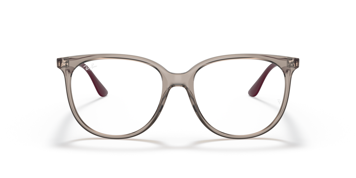 Ray-Ban RX4378V prescription eyeglass frames, light brown full-rim with maroon accents