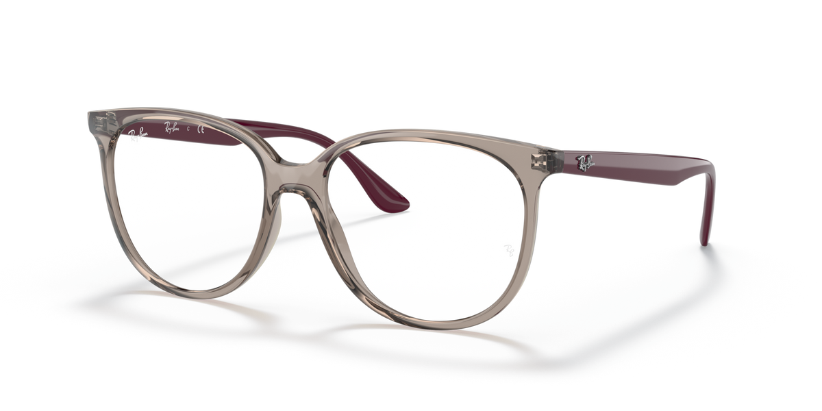 Ray-Ban RX4378V prescription eyeglass frames, light brown with dark maroon temples