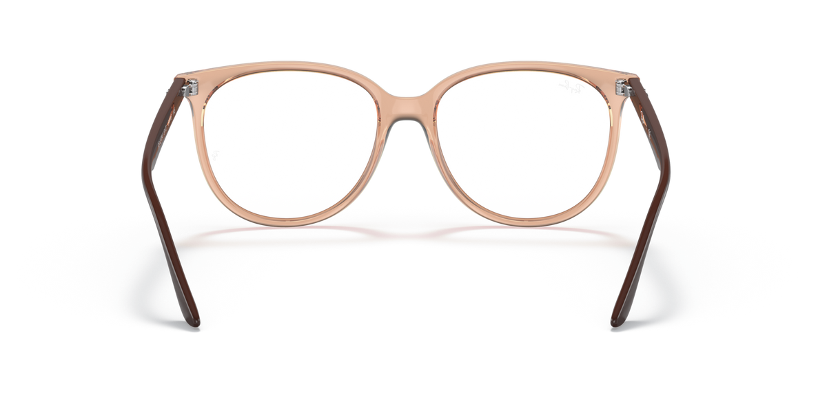 Ray-Ban RX4378V prescription eyeglass frames, front view; light brown with maroon accent arms