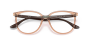 Ray-Ban RX4378V prescription eyeglass frames, front view; light brown with dark maroon temples