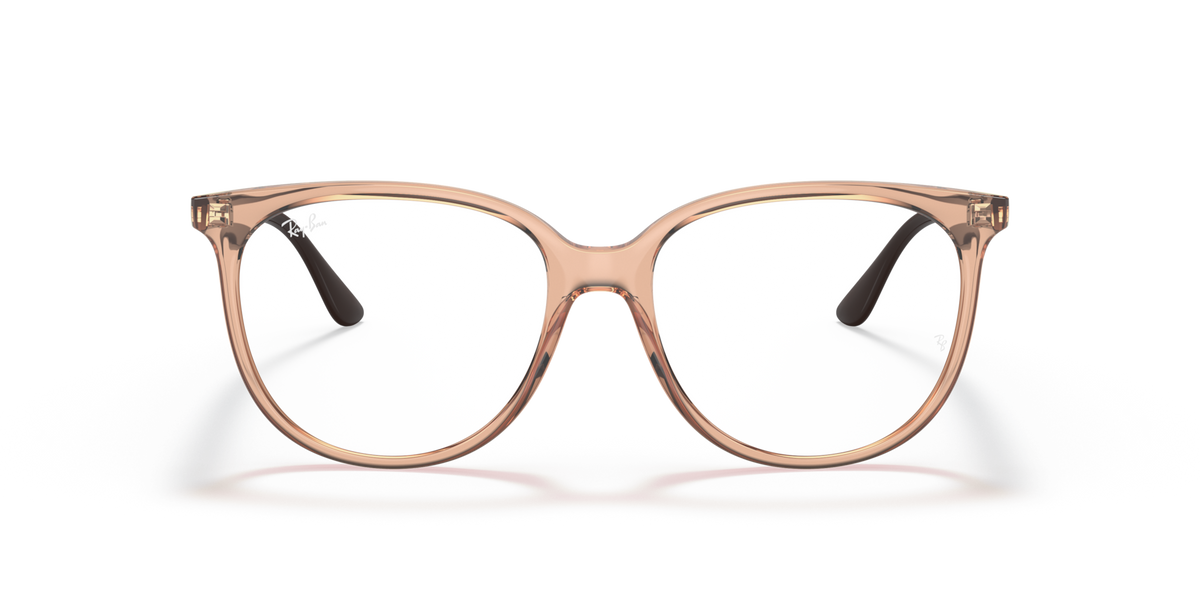 Ray-Ban RX4378V prescription eyeglass frames, front view; light brown frame with maroon temple tips