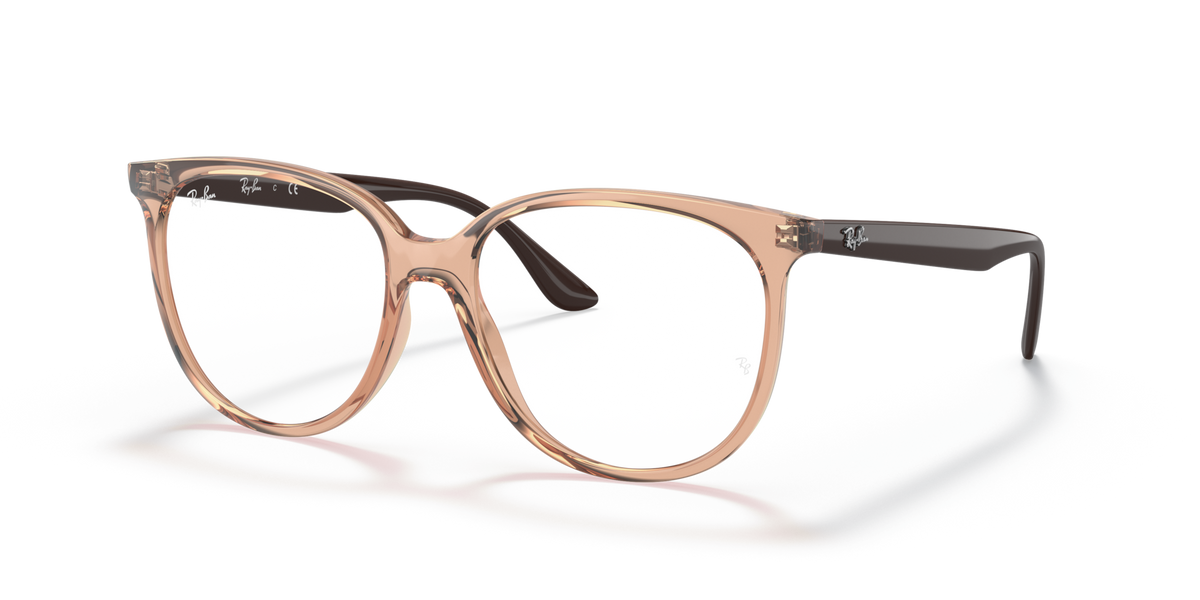 Ray-Ban RX4378V prescription eyeglass frames, front view; warm light brown with maroon accents