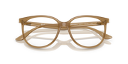 Ray-Ban light brown eyeglass frames, angled view showing bridge and hinges