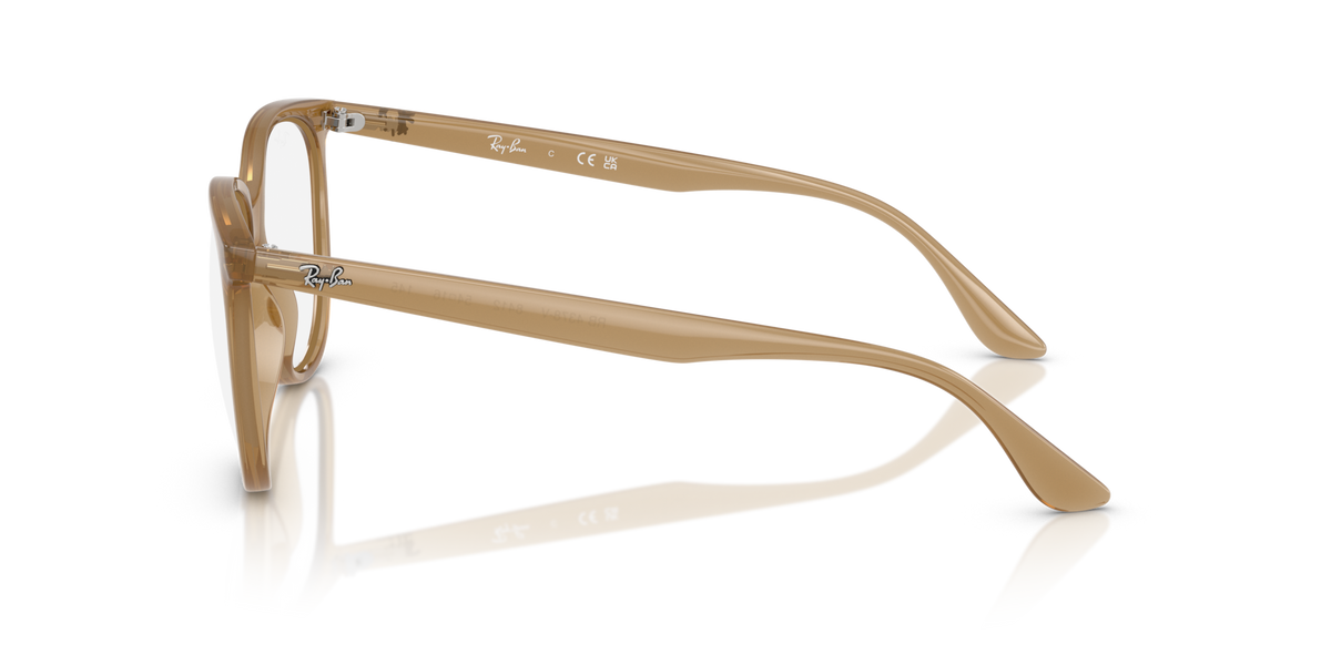 Ray-Ban light brown eyeglass frames, side profile with thin metal temples