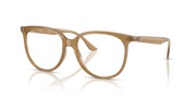Ray-Ban oval eyeglass frames in light brown with clear temple tips