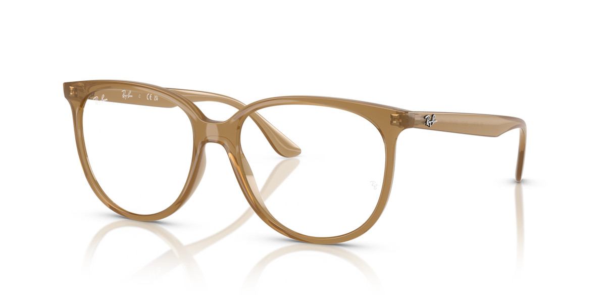 Ray-Ban oval eyeglass frames in light brown with clear temple tips