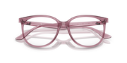Ray-Ban light purple eyeglass frames, angled view showing bridge and hinges