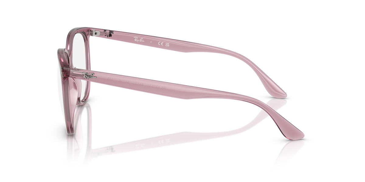 Ray-Ban light purple eyeglass frames, side profile with slim metal temples