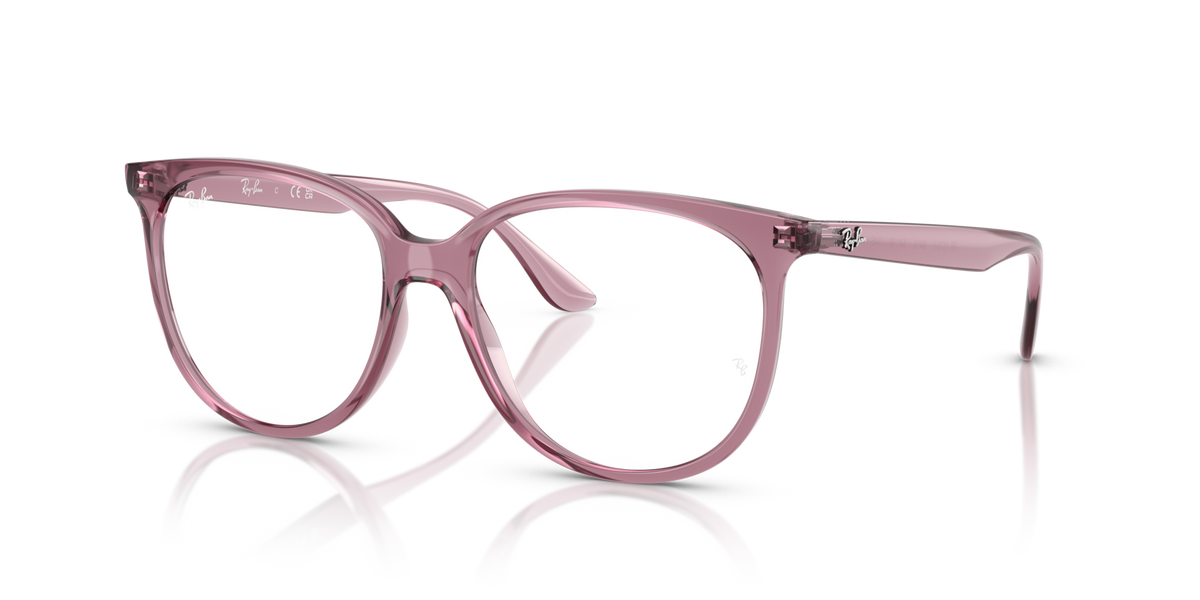 Ray-Ban oval eyeglass frames in light purple with clear temple tips
