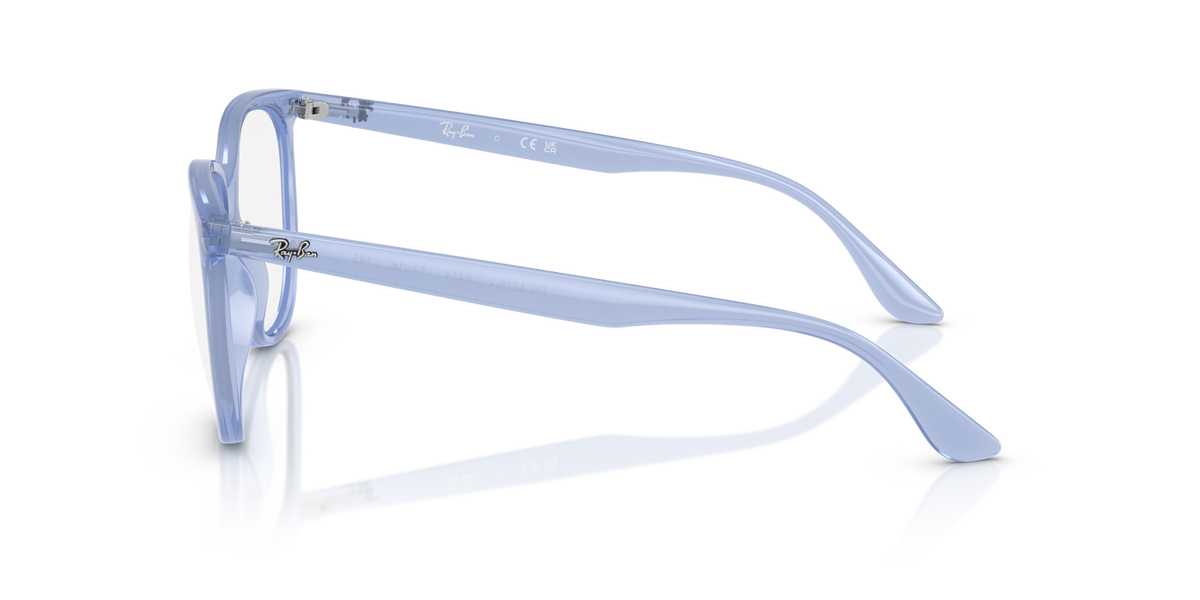 Ray-Ban RX4378V prescription eyeglass frames, light blue side view with temple arm