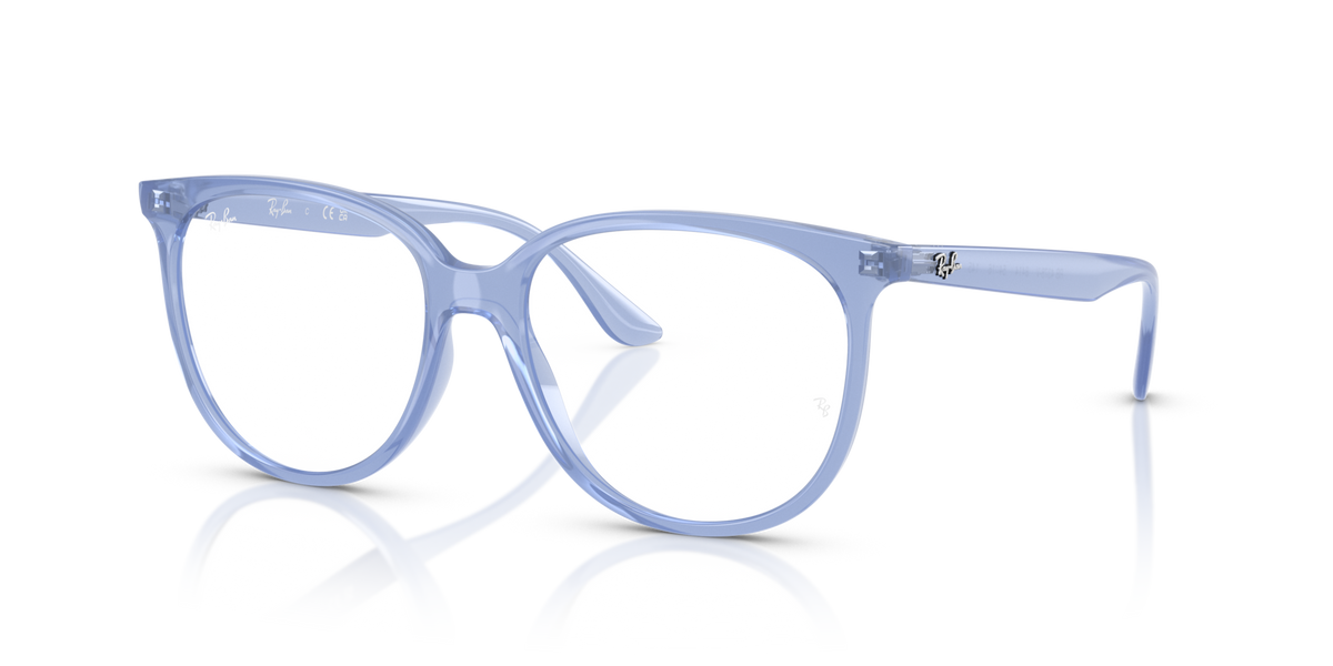 Ray-Ban RX4378V prescription eyeglass frames, light blue translucent full-rim front
