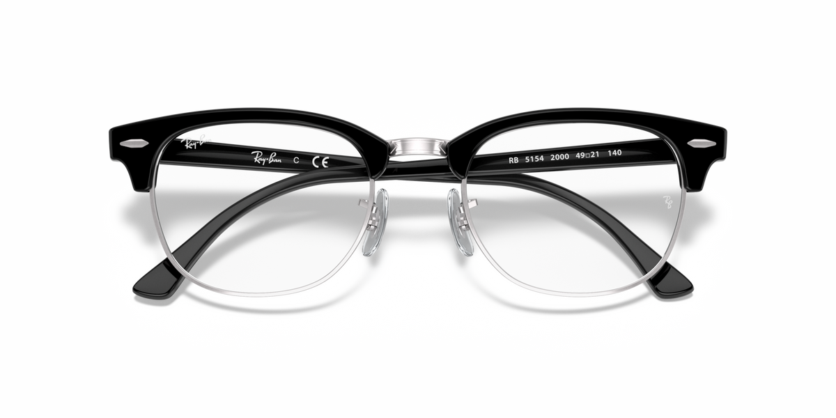 Black Clubmaster prescription eyeglass frames with dark front and round lenses