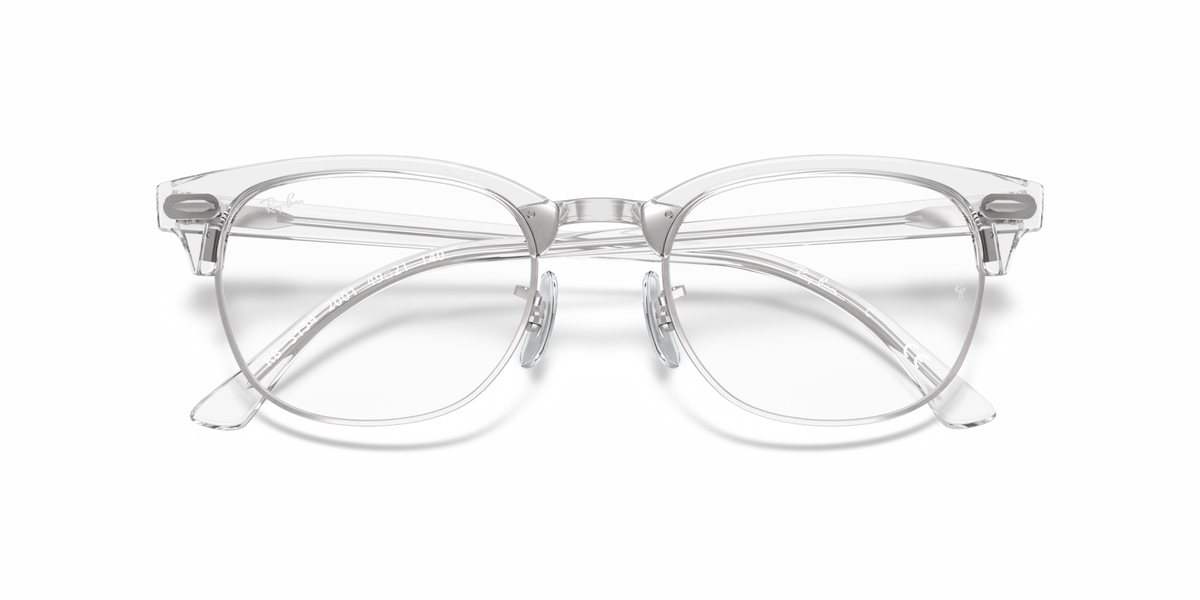 Clear Clubmaster prescription eyeglass frames, angled front view with round lenses