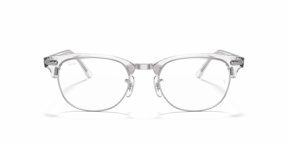 Transparent Clubmaster prescription eyeglass frames with round lenses