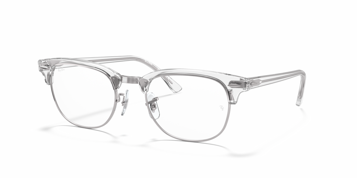 Clear Clubmaster prescription eyeglass frames with round lenses and transparent rims
