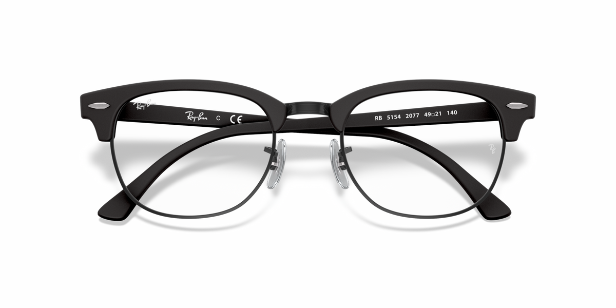 Ray-Ban Clubmaster prescription frames, black with engraved temple text