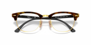 Eyeglass frames with dark brown acetate browline and clear lenses