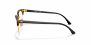 Eyeglass frames side view with dark acetate front and gold-tone hinge accents