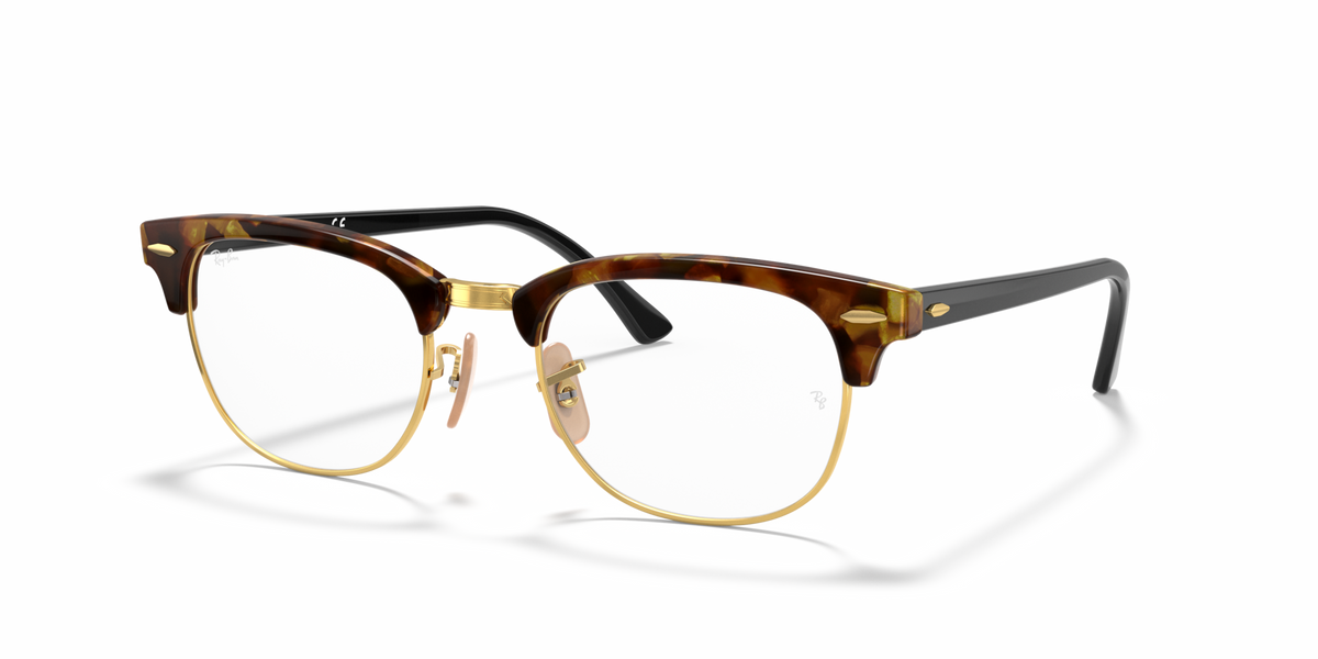 Ray-Ban Clubmaster Rx frames in brown tortoise, front view with clear lenses