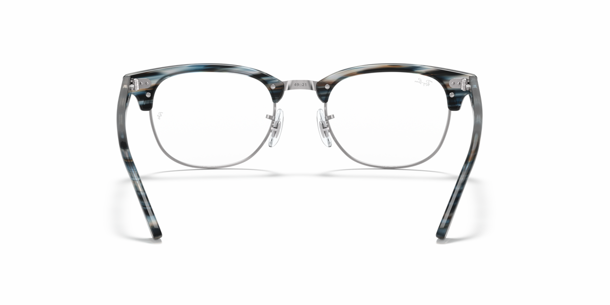 Eyeglass frames front view with translucent blue-gray patterned acetate