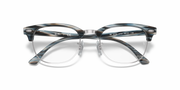 Eyeglass frames front view with dark blue-gray patterned acetate and clear lenses
