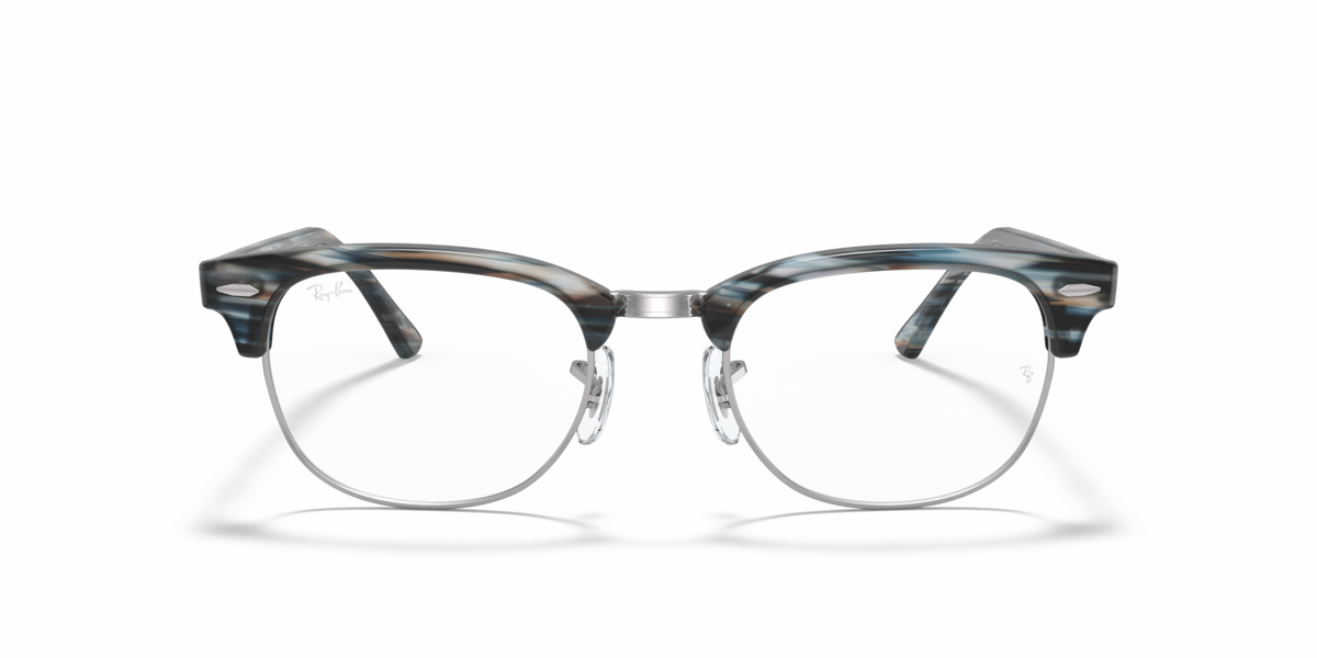 Eyeglass frames with clear dark patterned acetate and silver-tone hinges