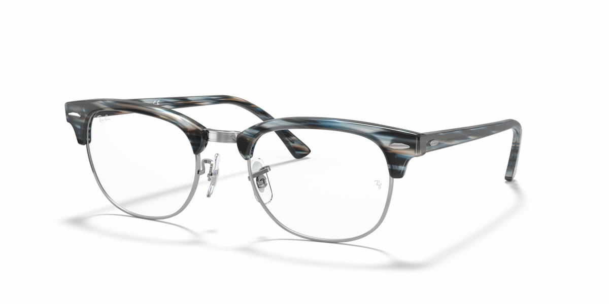 Eyeglass frames with translucent blue-gray patterned acetate and silver-tone temples