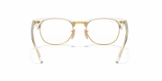 Gold-tone clubmaster eyeglass frames with clear lenses, front view