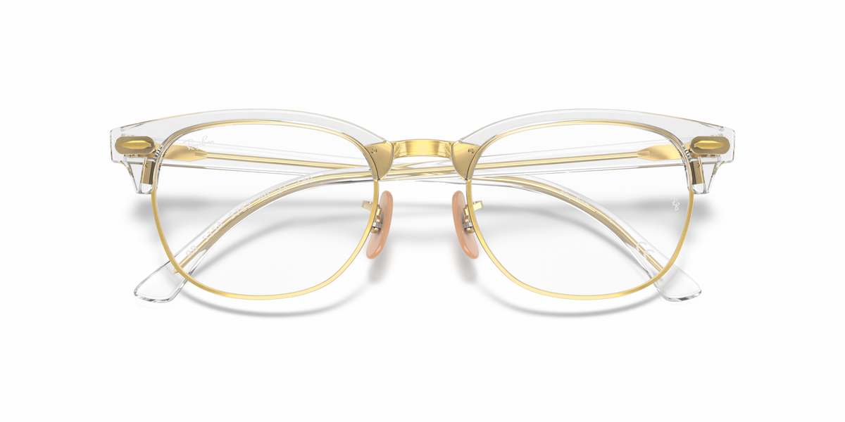 Ray-Ban Clubmaster prescription frames, gold-tone with clear lenses