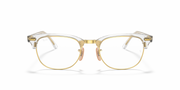 Gold-tone clubmaster eyeglass frames with clear lenses and metal bridge
