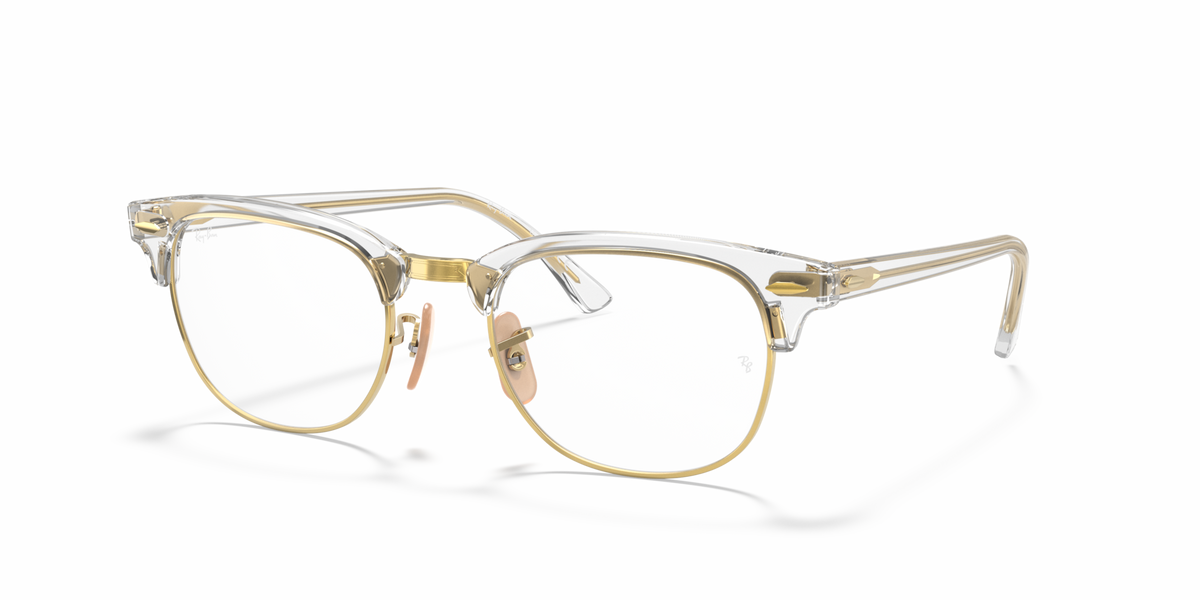 Eyeglass frames with translucent light-gold acetate and gold-tone metal details