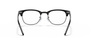 Black eyeglass frames with clear lenses, front view