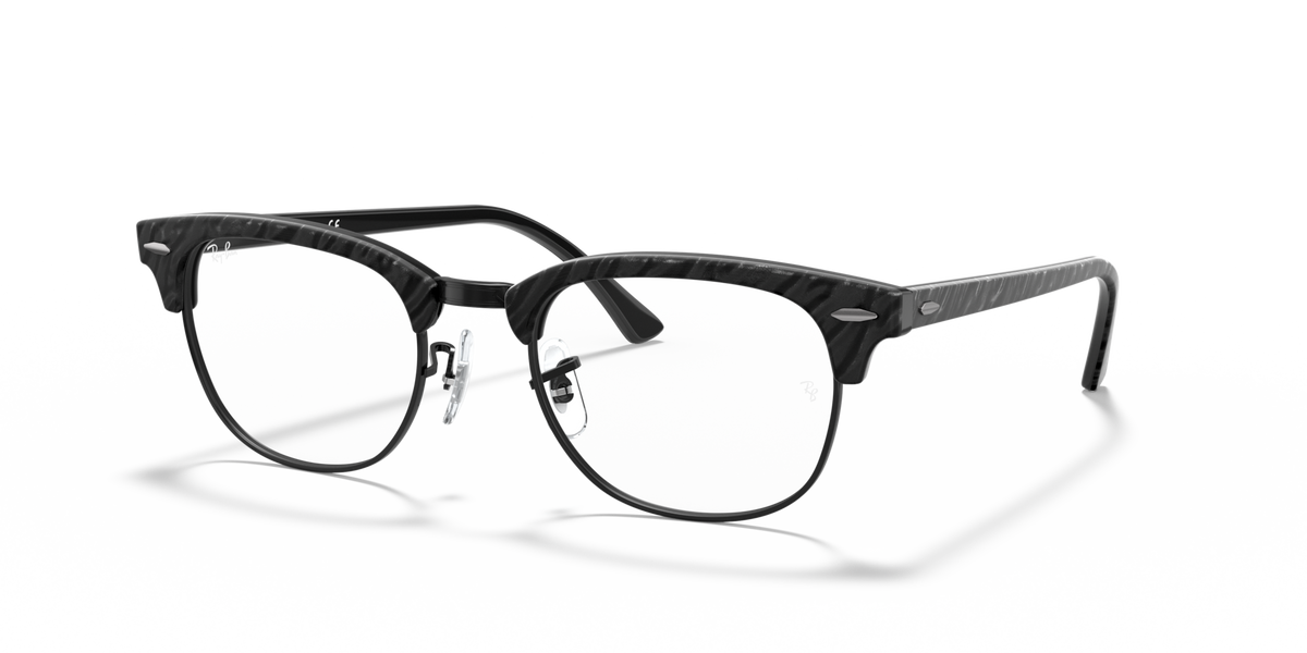 Matte black clubmaster eyeglass frames with clear lenses, front view