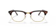Clubmaster eyeglass frames in dark tortoise with gold metal bridge and temples