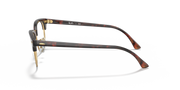 Side view of clubmaster eyeglass frames with dark tortoise acetate temples
