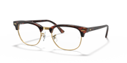 Clubmaster eyeglass frames with dark tortoise acetate and gold metal temples